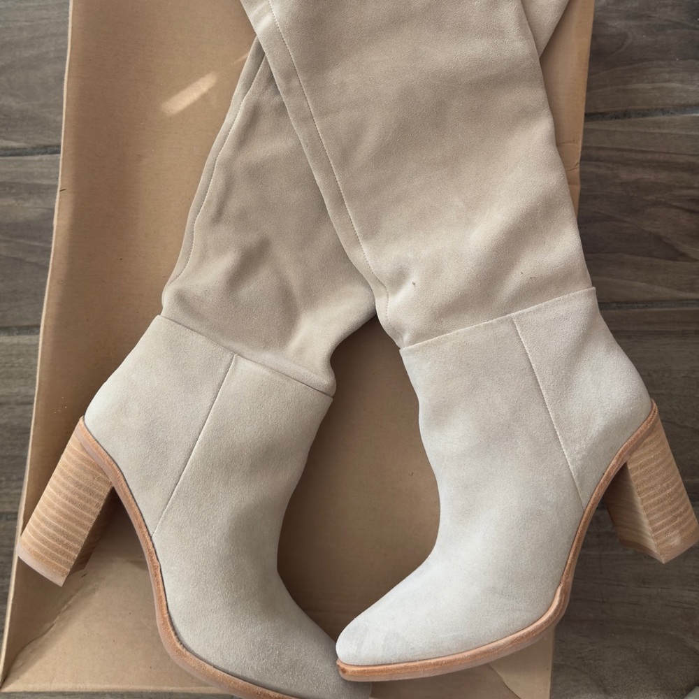 Jeffrey Campbell Women's Over-the-Knee Suede Boot in Light Beige